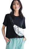 [ニッセン] Tシャツ・カットソー レディース 綿１００％汗染みしにくいクロップド丈Ｔシャツ 大きいサイズ有 黒 L