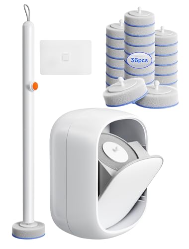 LFBEAR Disposable Toilet Cleaning System - Toilet Wand Kit with 36 High-Performance Refills Wall Mounted Brush and Holder for Deep Cleaning Bathroom (Brush + 36 Refills)