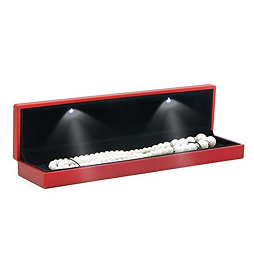 Red Long Chain Box Luxury Jewelry Box Led Bracelet Necklace Ring Box Square Elegant Ring Case Velvet Necklace Pendant Bracelet Jewelry Gift Box Case W/Led Light For Jewelry Display Wedding Engagement Valentine's Day