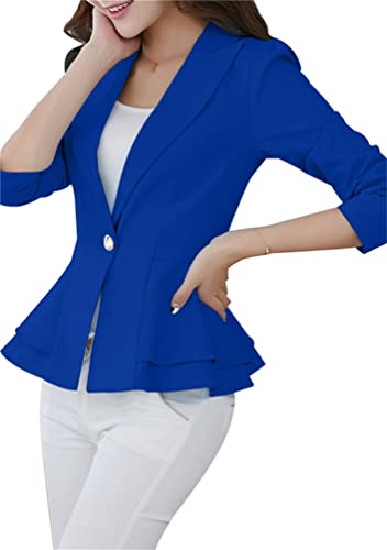 OMZIN Women's Casual Long Sleeve Blazer Work Office Blazer Ruffled Back Blazer Solid Button Coat3
