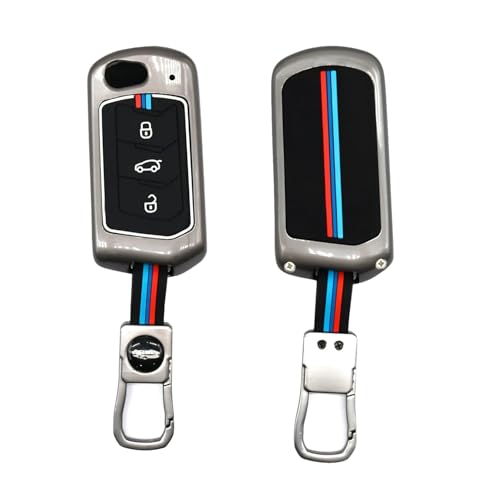 Image of KINGSWAY Mahindra Car Key Cover and Keychain Perfect Shape and Compatible with 3 Buttons Smart Key of All Mahindra Cars, Remote Key Shell, Key Case, Car Key Chain Cover, 360 Protection, Gunmetal Grey