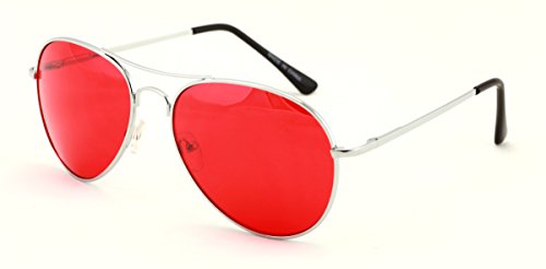 VW Eyewear - Colorful Silver Metal Aviator With Color Lens Sunglasses (Red lens)2
