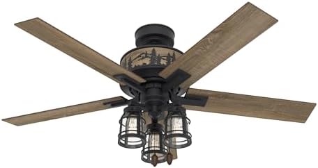 Hunter 52 inch Indoor Ceiling Fan with LED Lights - Black Ceiling Fan with Pull Chain, For Bedroom, Living Room, or Kitchen, Standard Mount, No Remote, 5 Blades - Mt. Vista 50169, Natural Black Iron