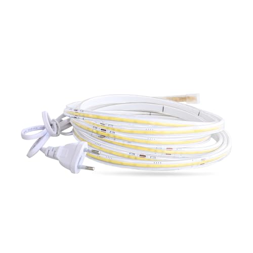 pcning 1M Striscia LED COB 4000K Bianco IP67 Waterproof da Interno Esterno, 1 Metro Luce Naturale 10W Strip Light con Spina (Bianco, 1M)