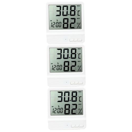 Healvian 3pcs Digital Thermometer Hygrometer Temperature and Humidity Meter Digital Temperature Meter Digital Humidity Meter White Alarm Clock Household