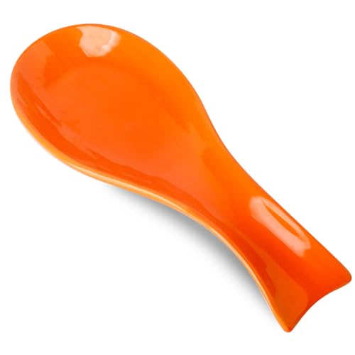 Image of Hasense Spoon Rest for Stove Top, Cooking Spoon Holder for Kitchen Counter, Porcelain Utensil Rest for Spatula, Ladle and Tong, Modern Classic Kitchen Coffee Bar Decor, Housewarming Gift, Orange