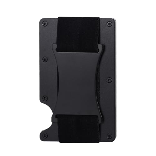 Cupimatch Men Ultra-Thin RFID Wallet: Blocking Aluminum Wallet for Men Slim Money Clip Card Holder with Elastic Band (Black)