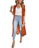 Chaqueta de punto con frente abierto de terciopelo vintage para mujer Trajes Chaqueta larga de ajuste suelto y sedoso Abrigo (Marrón,L)