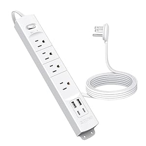 TROND Flat Plug Power Strip USB-5ft Flat Extension Cord Surge Protector Wall Mount, 2 Type C Charger & 2 USB A Ports with Multiple Outlets, 1440J, 1625W for Office Supplies Dorm Room Essentials, White