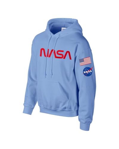 Studio 9Thirty3 NASA Hoodie Unisex Pullover Sweatshirt with Flag & NASA Logo Gift for Space Enthusiasts(Large Columbia Blue)