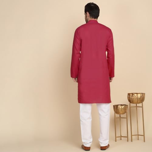 Image of KRAFT INDIA Men's Cotton Solid Kurta With Drawstring Pyjama Set