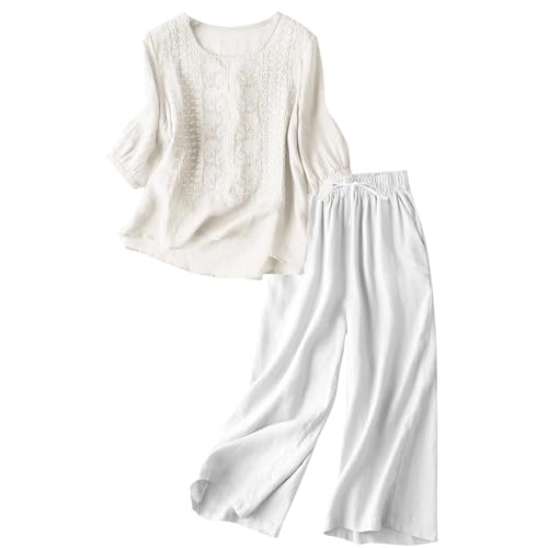 Ensembles Co Ord pour femmes sortant en coton et lin décontracté