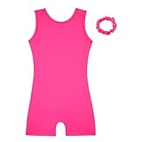 HOZIY Tumbling Outfits for Girls Leotards for Kids Gymnastics Biketard Outfits Hot Pink Rose Solid Color Non Shiny Tank Sleeve Size 8-9 9-10 8-10 Years
