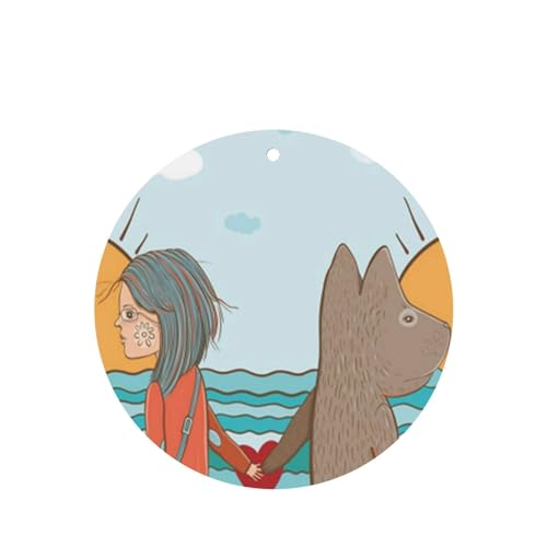 吊り下げ式車用芳香剤カード 2枚パック - 長持ちする吊り下げ式アロマセラピーカード (ラベンダーの香り) 車、自宅の寝室、ワードローブ、靴箱などに最適。男女兼用 (海とボートを眺める友情の少女と犬)