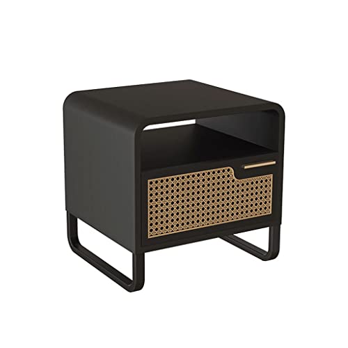 Mesitas De Noche Estilo nórdico mesita de noche cajón mesa de noche sala de estar sala de estar dormitorio gabinete de almacenamiento ratán mesita de noche mesa lado negro Mesas De Noche Para Dormitor