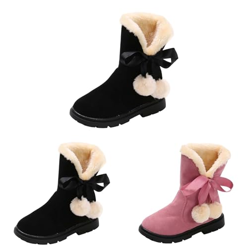 Girls Winter Warm 𝗙𝐮𝗿 Boots Mid-Calf Bowknot Princess Booties Kids Lightweight Soft Plush Velvet Snow Shoes2