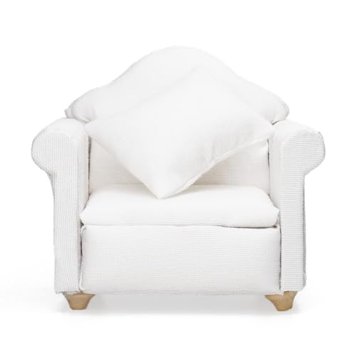 Odoria Puppenhaus Sessel Wohnzimmer Miniatur: 1/12 Maßstab Ohrensessel für Schlafzimmer Modern - Mini Relaxsessel Möbel Mit Kissen Weiß