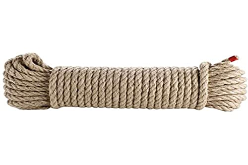 CORDERIES TOURNONAISES 07196 - Corde de Chanvre Naturel - Sans Élasticité - 8 mm x 20 m - Résistance 800 Kg