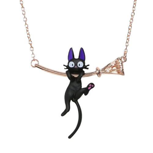 Black Cats and Broomsticks: Sorting Fact From Folklore 9 POYAMUSE Lovely Cat on Broom Pendant Necklace - Black Cat Whimsical Jewelry for Women Halloween Costume Jewelry-black cat