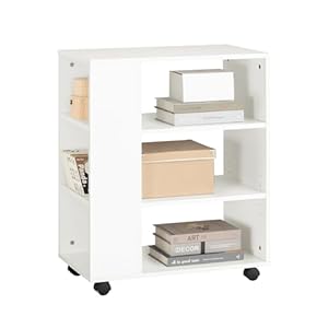 SoBuy Druckerschrank mit Rollen - Stabiler Druckertisch, Rollcontainer, Schreibtisch Unterschrank, Druckerschrank, Beistelltisch mit Rollen für Büro & Homeoffice Weiß 60x75x35cm FBT68-W