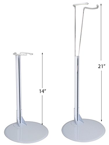 BANBERRY DESIGNS Large Doll Stand -14" H Holder - White Vinyl Coated Metal - Adjustable Clasps - Fits Most Dolls and Action Figures -14" to 27" H - Set of 2 Stands.