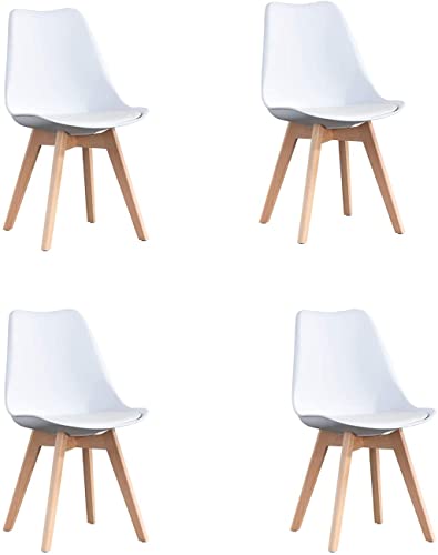 WV LeisureMaster Lot de 4 chaises de Cuisine en Bois, Rétro Rembourrée Chaise de Salle de Bureau avec Coussin en Faux Cuir, Blanc Cover