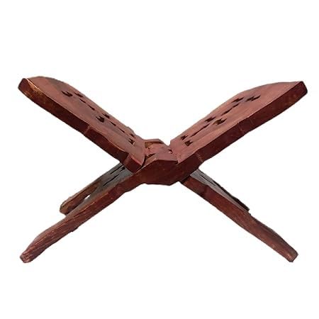 Rosewood Holy Book Stand Wooden Hand Carved Holy Book Stand for Quran, Bible, Bhagwat, Gita, Ramayana & Guru Granth Sahib for Reading Rehal Stand (12 Inch)-image-22