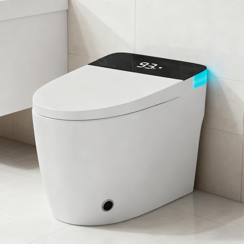 Smart Toilet with Heated Seat & Dual Auto Flush, Foot Sensor, Tankless One-Piece Electric Toilet with Manual Soft-Close Seat & Lid, Night Light, LED Display & 1000g Powerful Flush, 1.28GPF