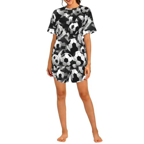 Pyjama football femme vêtement de nuit imprimé ensemble short manches courtes