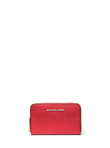 Michael Kors Estojo de cartão feminino Jet Set pequeno com zíper, Ferragens douradas/carmesim, One Size