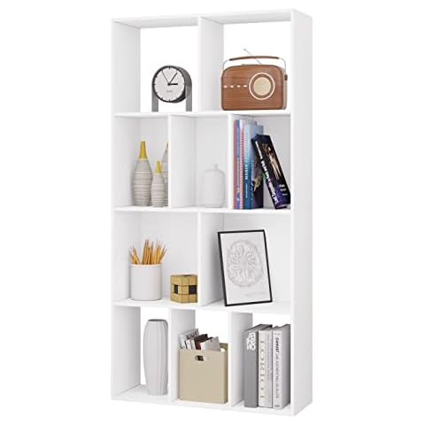 WOLTU Bücherregal mit 4 Ebenen, Regal mit 10 Fächern für Wohnzimmer Küche Büro, Standregal mit Kippschutz, als Raumteiler Aktenschrank DVD-Regal, 60x120x20 cm, aus Holzwerkstoff Cover