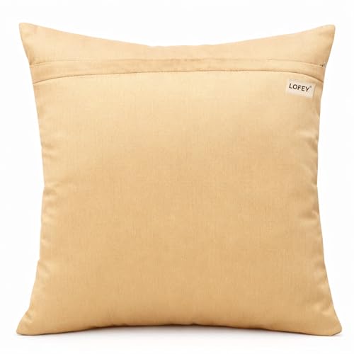 Image of LOFEY Dupion Silk Cushion Cover, 16 x 16 Inch (40 x 40 cm), Decorative Sofa Pillow Cover, Zipper Closure (2, Beige)