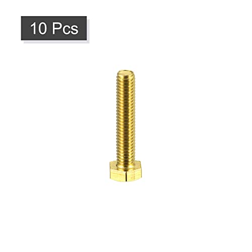 Image of uxcell Brass Hex Bolts, M6x30mm 10pcs Fully Thread Grade 4.8 Solid Brass Hexagon Head Bolt Machine Screws for Machinery