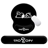 2点セット スヌーピー 一体型マウスパッド キーボード用リストレスト マウスパッドセット ハンドレスト パームレスト 手首クッション アームレスト 低反発 人間工学 腕置き 滑り止め 水洗い 耐久性良い 疲労軽減 ゲーム 仕事用(ブラック)