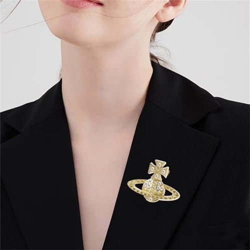 Image of Dreuyet Saturn Planet Brooch Pin for Women Ladies Dainty Rhinestone Star Lapel Pin Cubic Zirconia with Crystal Planet Brooch Fashion Dress Accessories Jewelry for Suit Clothing Jackets Badges