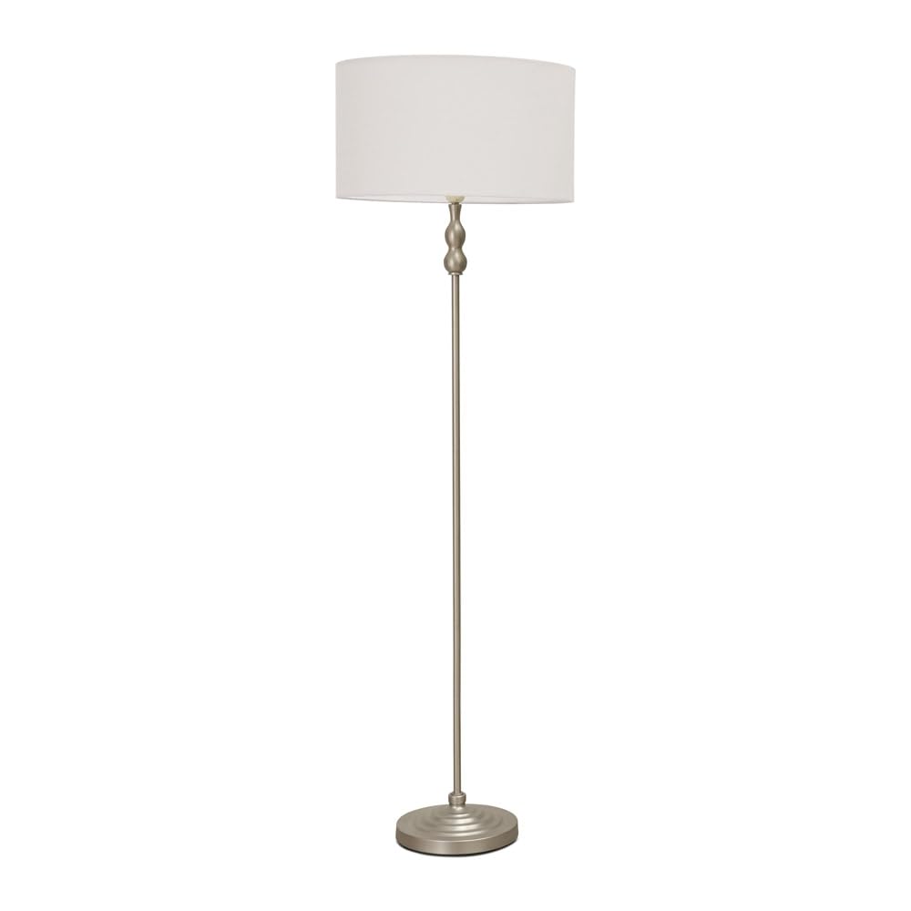 ValueLights | Brushed Chrome Metal Candlestick Floor Lamp with White Fabric Drum Shade Living Room Light | Floor Lamps, Home Décor & Improvement Essential