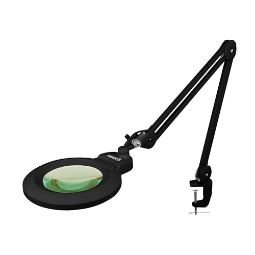 Image of Neatfi XL Bifocal LED Magnifying Lamp, 7 inch Acrylic Lens, 2.25X /6X, 1,600 Lumens Dimmable | 3 Light Modes, Adjustable Arm & Clamp | Reading, Crafting & Jewelry (Black, 7-inch Lens, CCT with Clamp)