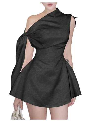 Image of SOLY HUX Women's Mini Dress Off The Shoulder Sleeveless Tie Shoulder A Line Flared Party Dresses