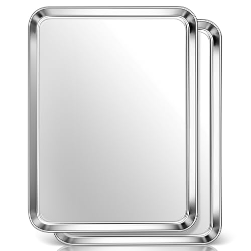 Homikit 2 Pack Baking Sheet, 18” x 13” Stainless Steel Large Cookie Pan Set for Oven, Heavy Duty Metal Half Sheet Baking Tray for Roasting Cooking, Nonstick & Rust Free, Dishwasher Safe