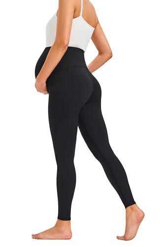 بنطلونات الحمل من JOYSPELS بنطلونات الحمل الضيقة فوق البطن مع جيوب غير شفافة, أسود, L