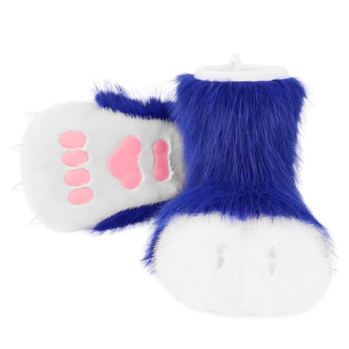 Image of Animal Fuzzy Slippers Bear Cat Wolf Dog Fox Fursuit Feet Paw Claw Shoes Furry Boots Costume Accessories for Adult Kids