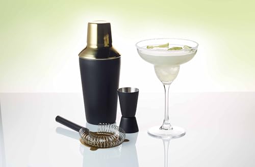 Image of Barcraft Premium Cocktail Making Kit for thinKitchen - 3-Piece Black & Gold Gift Set with 500ml Boston Shaker, Jigger & Strainer - Stainless Steel Barware, 10 x 10 x 19 cm