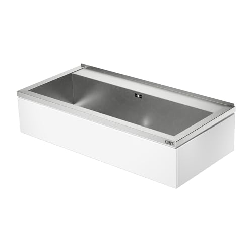 KUNe NOVUM 100 mit weißen Blenden - modernes Ausgussbecken Edelstahl zur Wandmontage - Außenmaße 109 x 52 x 25 cm (BxTxH) cm