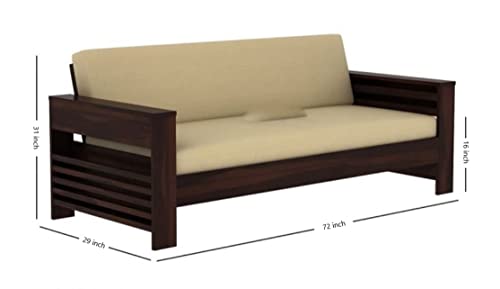 Image of Krishna Wood Decor Solid Sheesham Wood Sofa Set 5 Seater Living Room | Five Seater Sofa Set Home Office Furniture | Without Pillow | Wooden Sofa 5 Seater Set 3+1+1 | Sofa Set, Walnut Finish