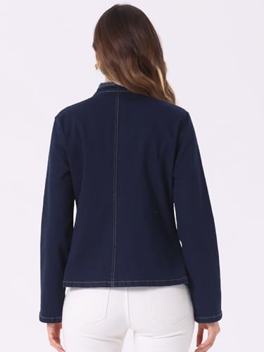 Allegra K Denim Blazer for Women's Open Front Stand Collar Jeans Jacket3