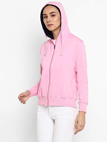 Image of Alan Jones Clothing Women's Solid Zipper Hooded Sweatshirt | Front Zip, Ribbed Hem, Lined Hood, Casual Winter Wear