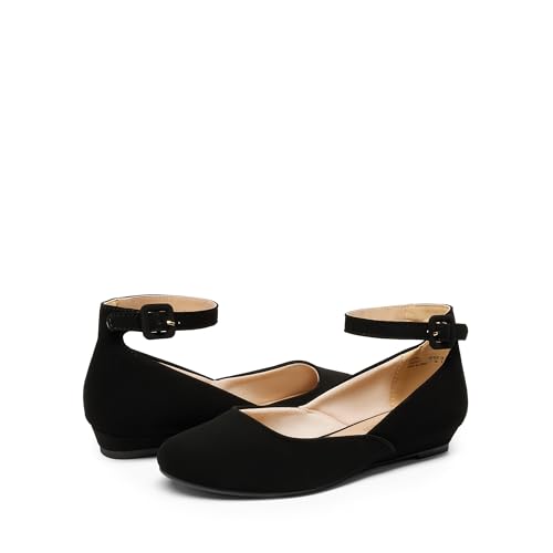 DREAM PAIRS Women's Dress Flats Ballet Low Wedge Round Toe Ankle Strap Comfortable Casual Flats Shoes4