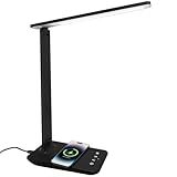 Whicow LED Desk Lamp Eye-Caring Table Lights Dimmable 5 Modes Touch Control Adjustable Table lamp with USB Charging Port for Home Office Reading, Studying Working (Black + Wireless Charger)