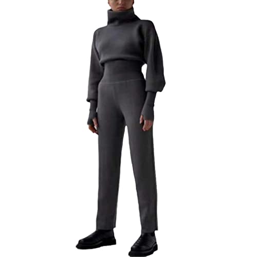 Ensemble pull tricoté col roulé d'une douceur exceptionnelle avec pantalon en maille rose