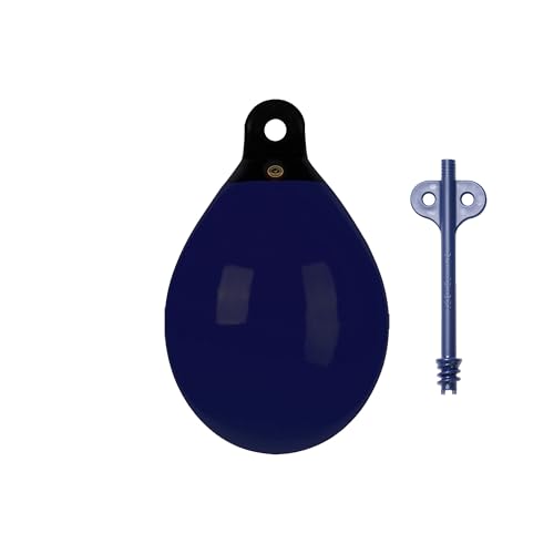 Dan-Fender Heavy Duty Round Balloon Fender & Marker Buoy B40-A2 - Multi Purpose Ball Bumper for Boats (18-25 ft Long) - Solid Rope Holds Brass Valve, Boat Accessories for All Weather Conditions (Navy)